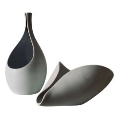 Vase Pungo et bol Veckla en grès moderne suédois de Stig Lindberg Gustavsberg