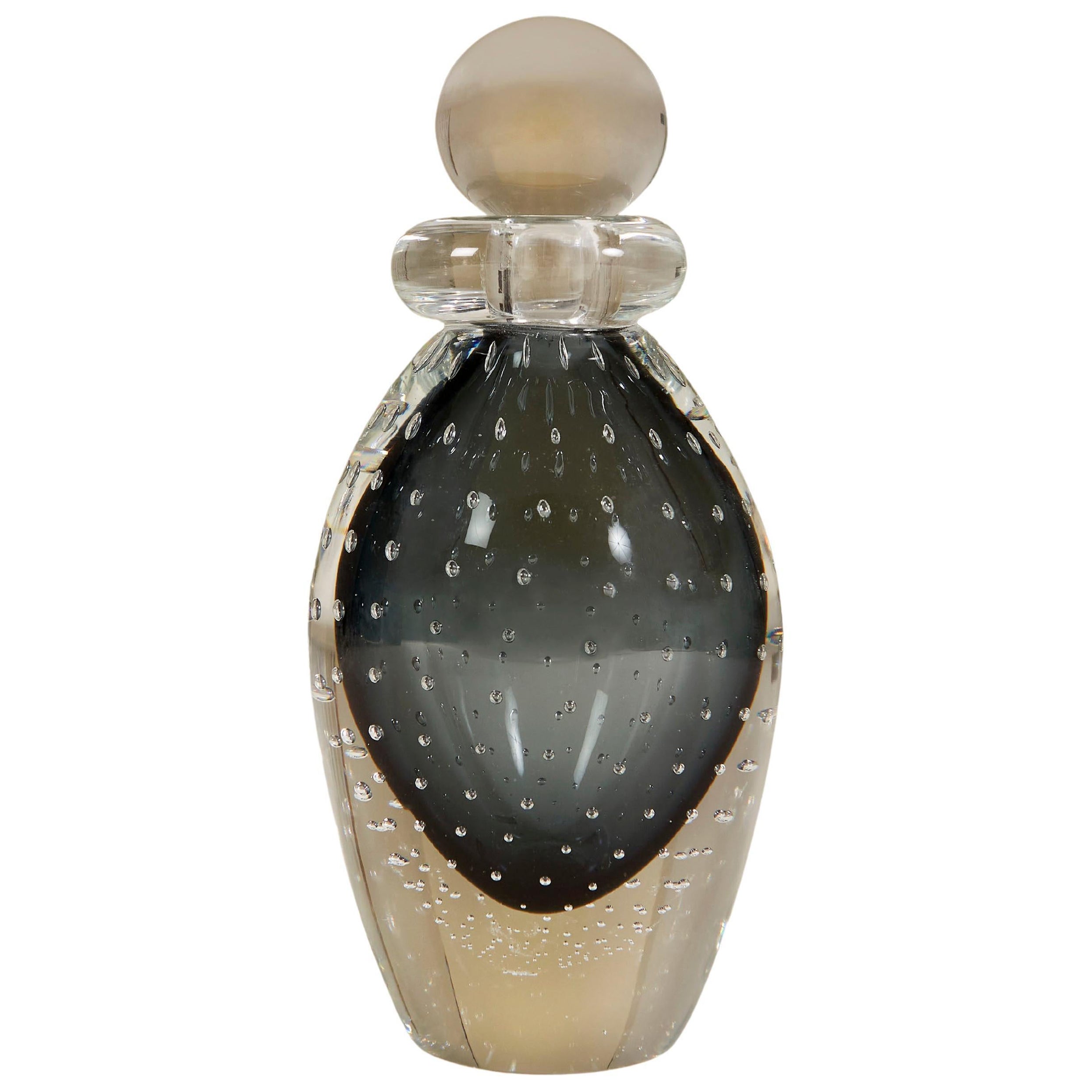 Contemporary Grey / Black Murano Bullicante Tall Perfume Bottle For Sale