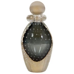 Antique Contemporary Grey / Black Murano Bullicante Tall Perfume Bottle