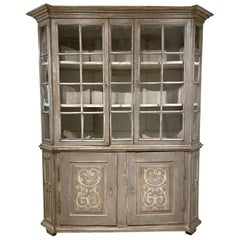 18th-19th Century Swedish Baroque Pinewood, Glass Bookcase, Antique Showcase