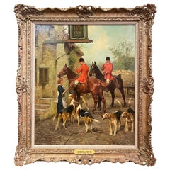 Antique 19th Century British Oil on Canvas Hunt Painting in Gilt Frame Signed K. Wardle