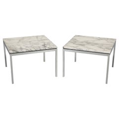Knoll Pair of Steel and Arabescato Marble Coffee Tables or End Tables Signed