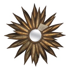 Gold Gilt French Sunburst / Sunflower Flower Mirror