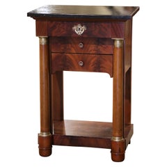 Antique Mid-19th Century French Empire Mahogany and Marble Bedside Table with Drawers