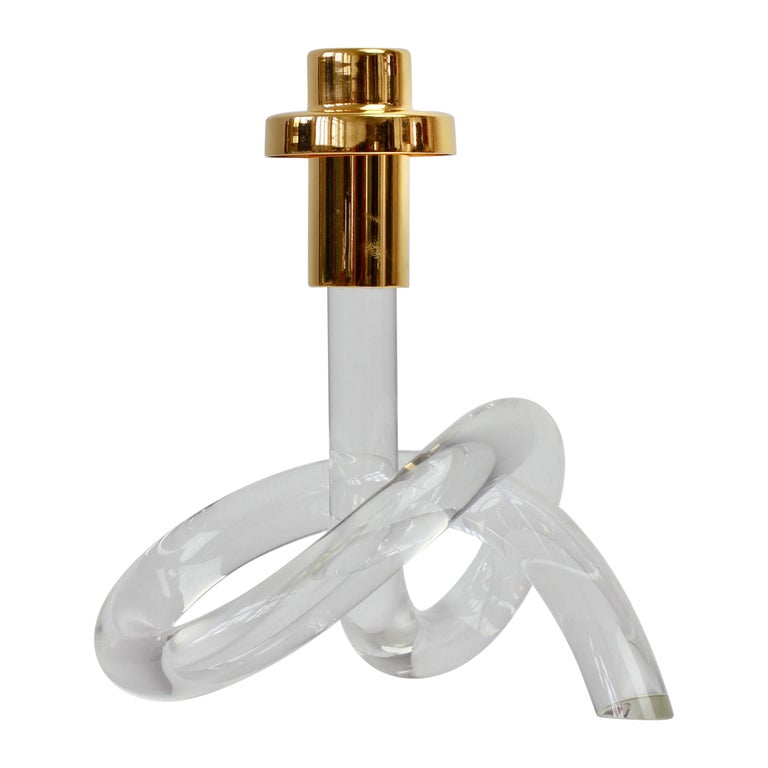 Gold and Lucite Twisted Pretzel Candlestick Holder/Candelabra by