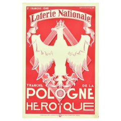 Affiche publicitaire vintage d'origine de la Lotterie nationale de Pologne, aigle héros