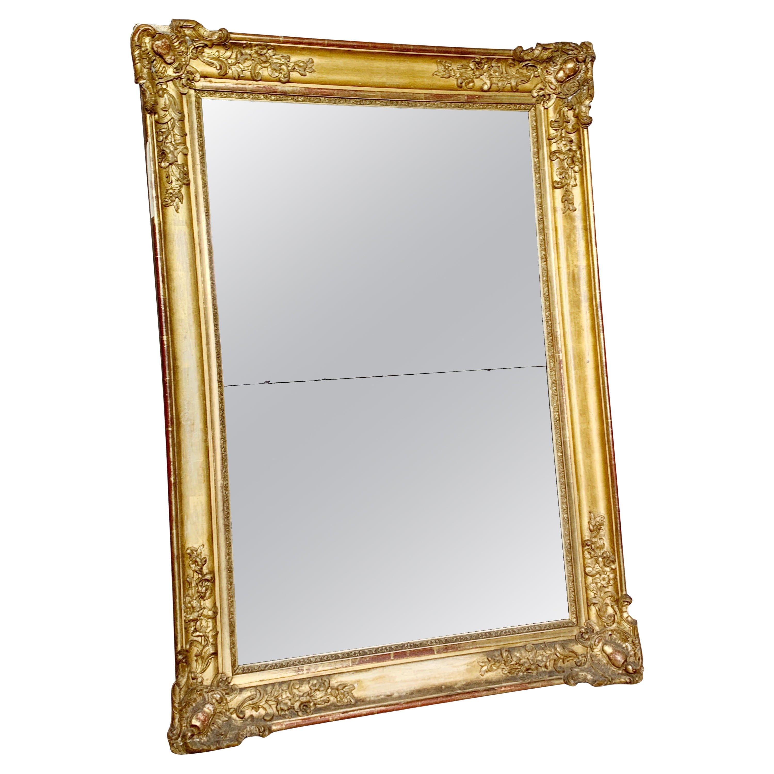 Late 18th C Gold Split Plate Antique French Mirror For Sale