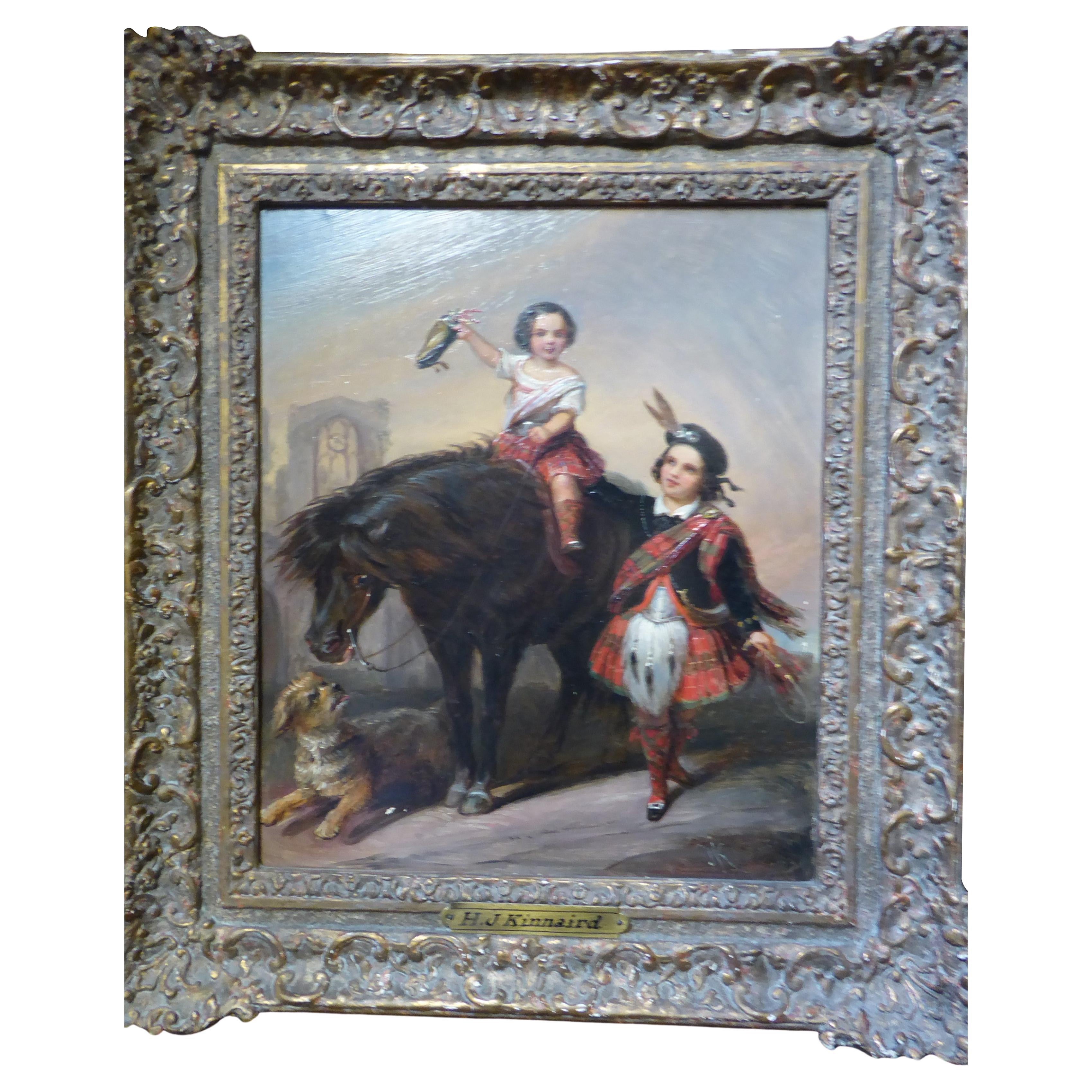 This Charming Oil on Board Painting, Depicting Two Youths in Full Highland Dress For Sale