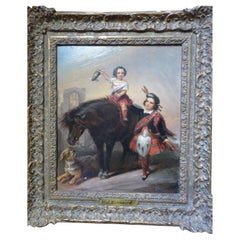 Charmantes Gemälde in Öl auf Karton, das zwei Jugendliche in vollem Hochlandkleid darstellt