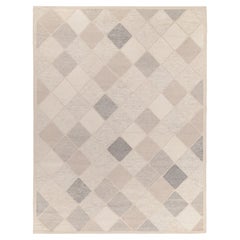 Scandinavian Style Custom Kilim in Greige, White Diamond Pattern by Rug & Kilim