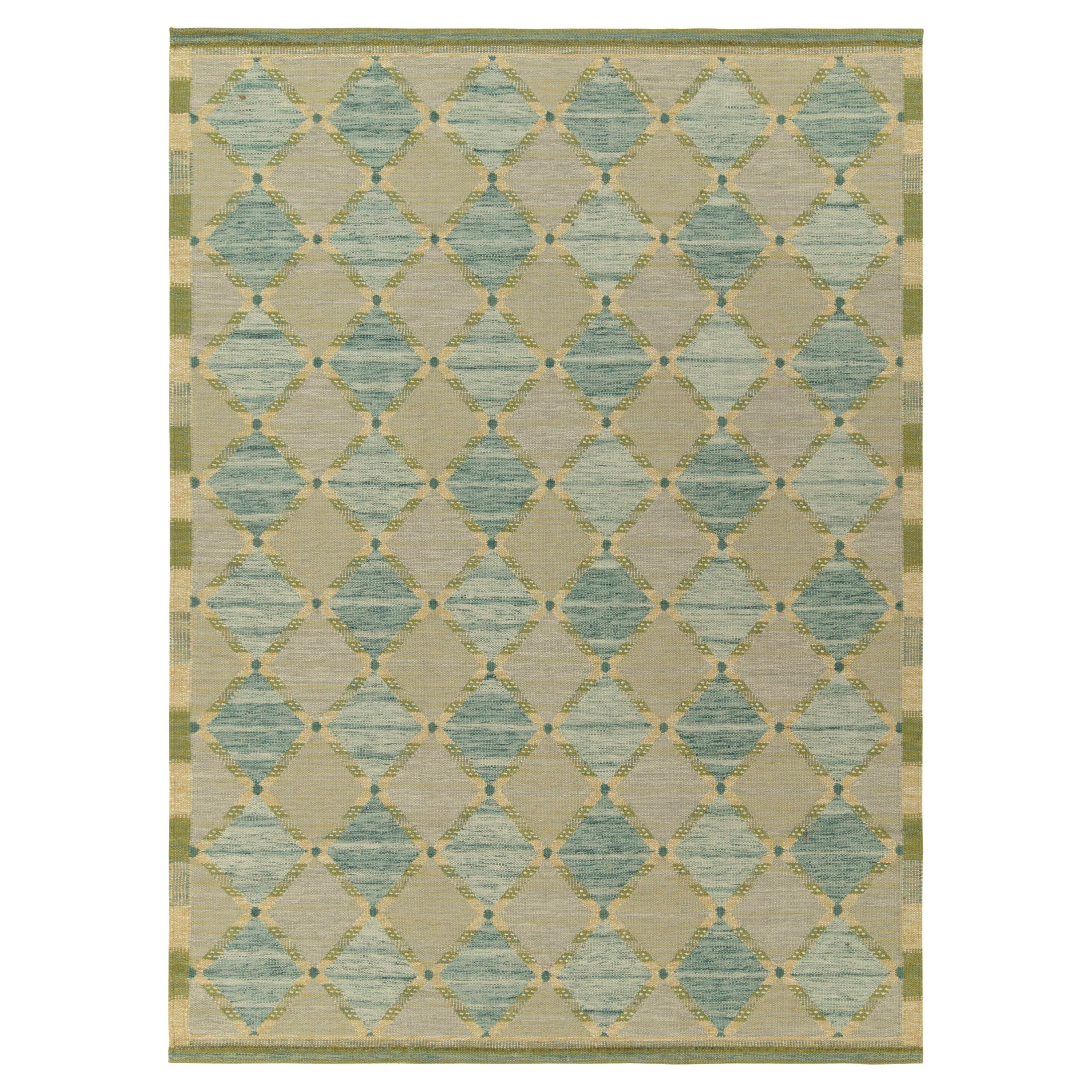 Rug and Kilim's Scandinavian Style Custom Kilim Rugs in Blue, Green