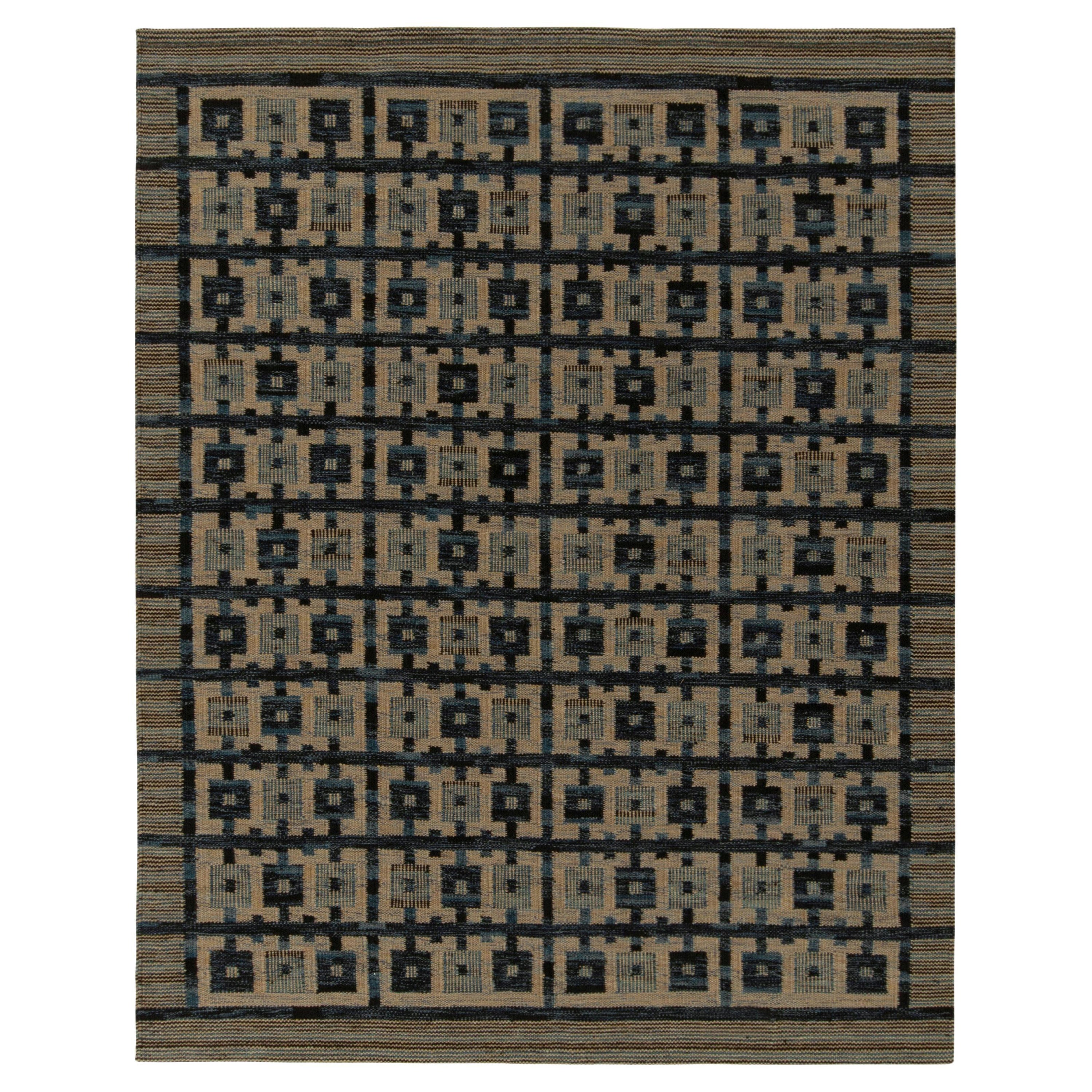 Kilim de estilo escandinavo de Rug & Kilim en azul y estampado geométrico beige-marrón en venta