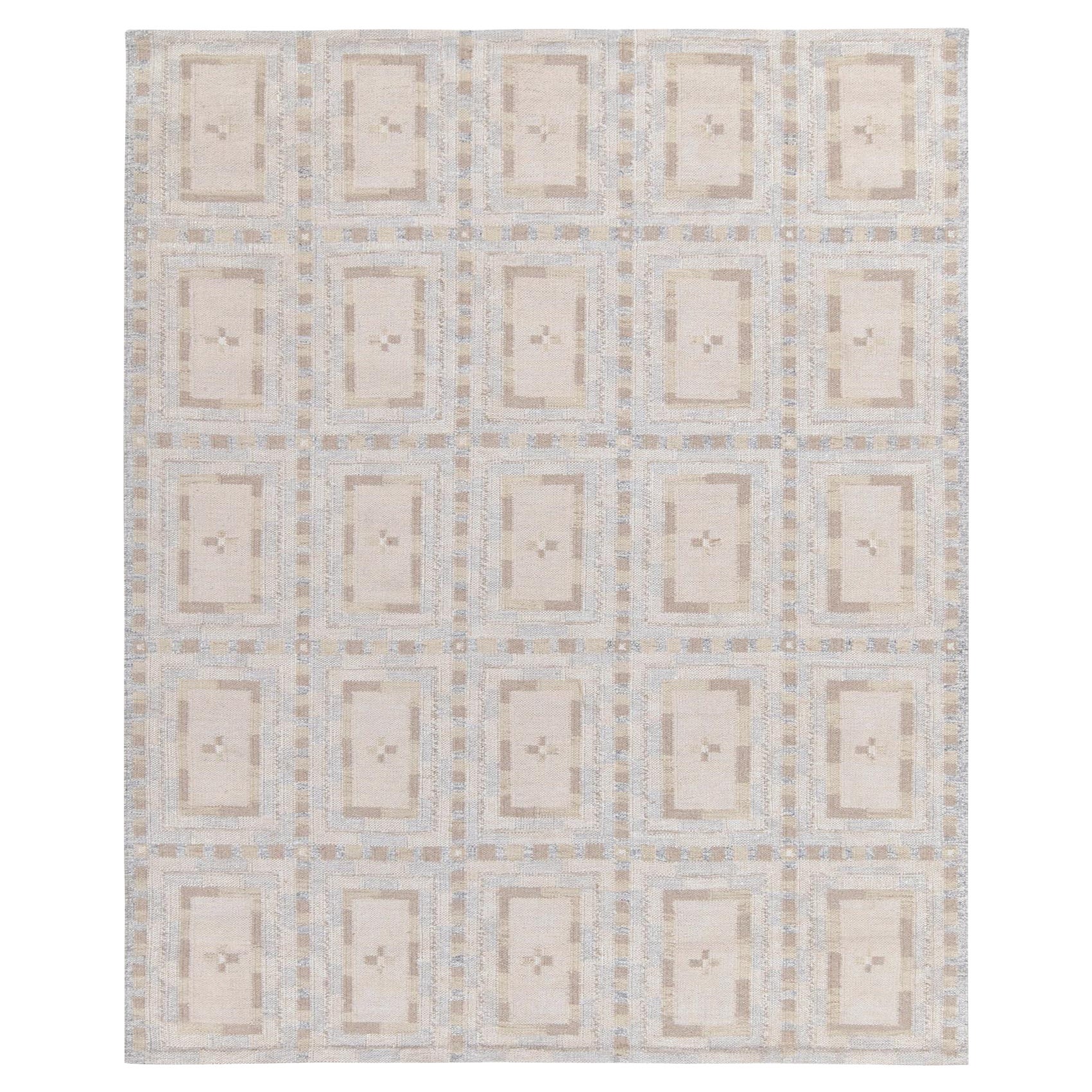 Scandinavian Style Kilim Rug in White, Beige Geometric Pattern by Rug & Kilim