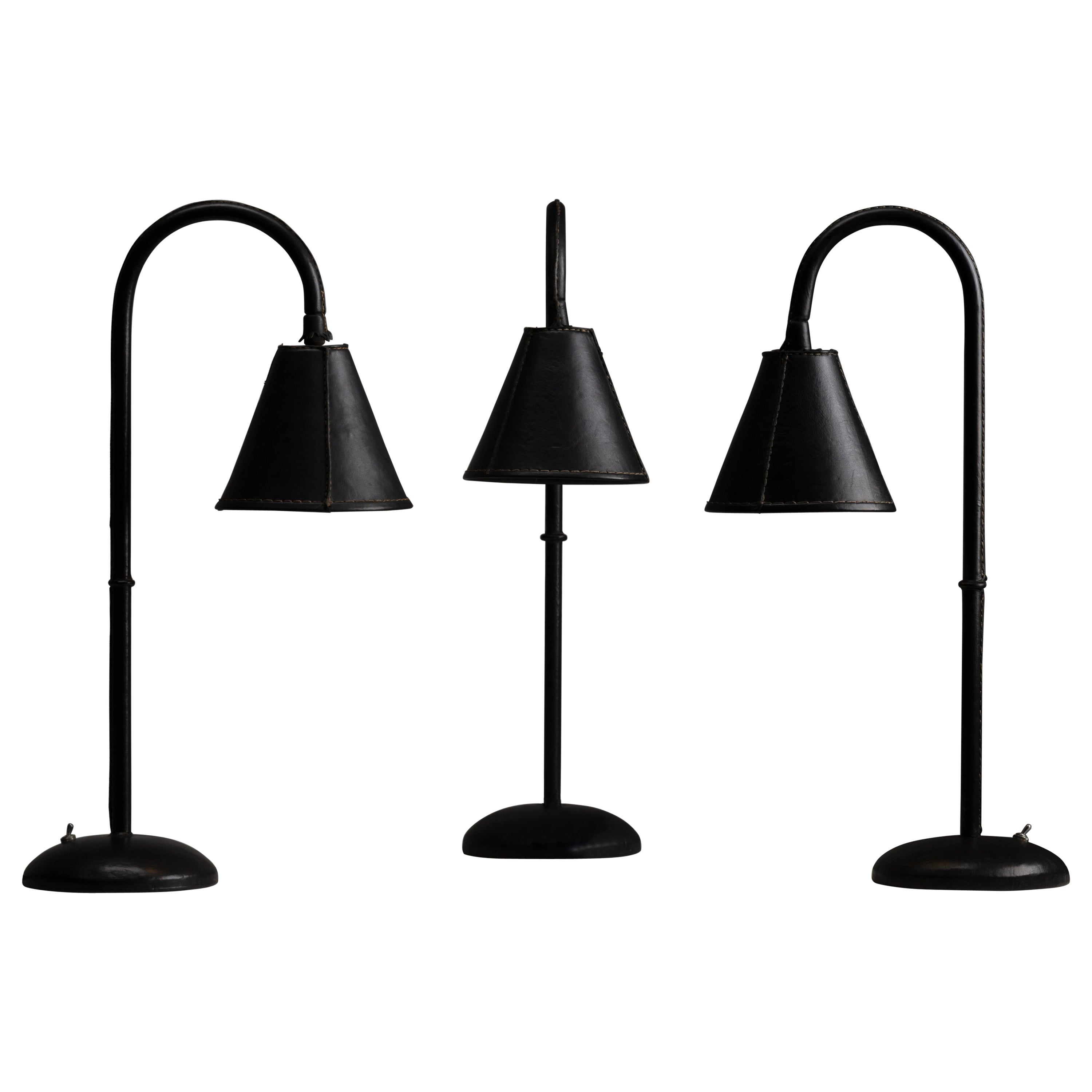 Black Leather Table Lamps by Valenti