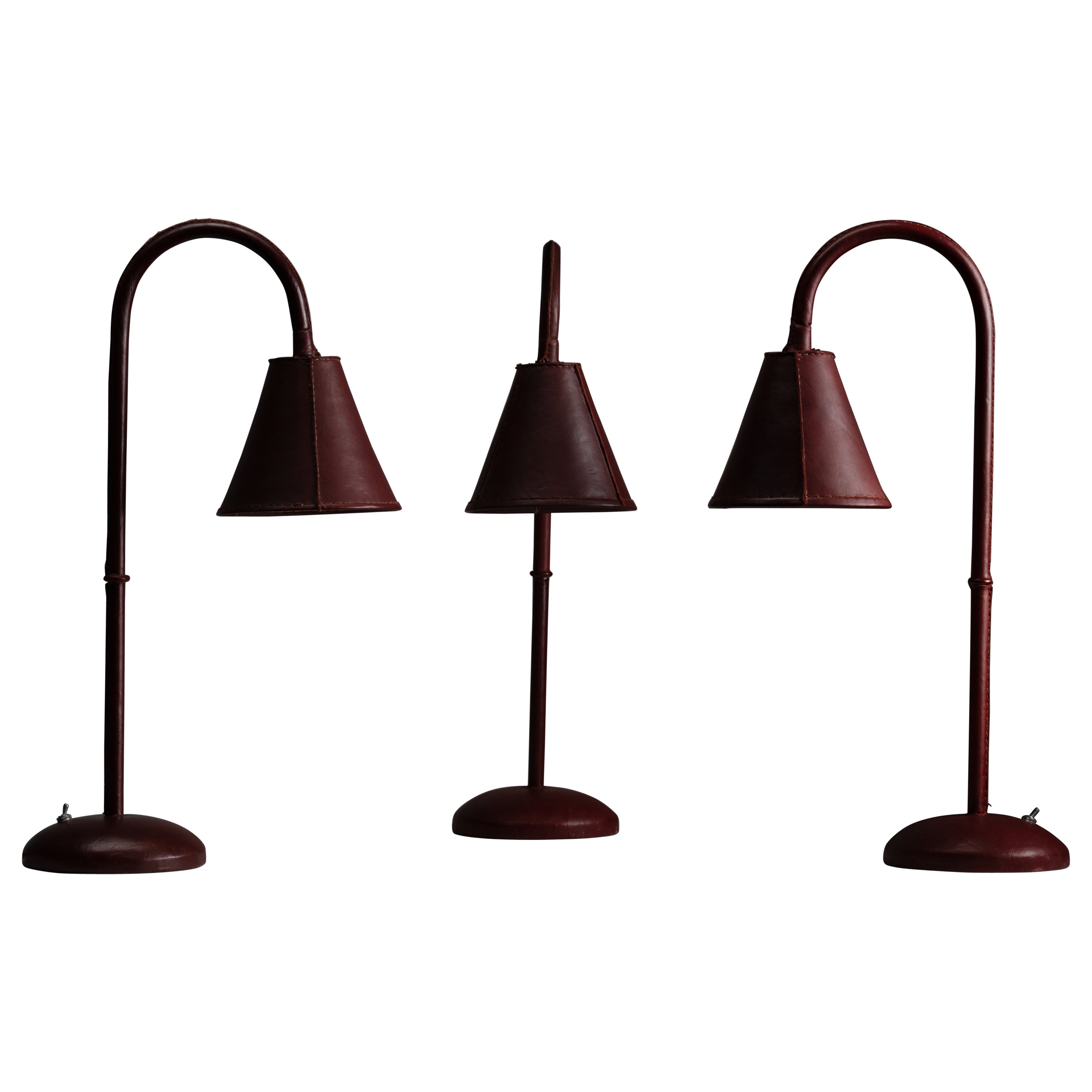 Maroon Leather Table Lamps by Valenti 