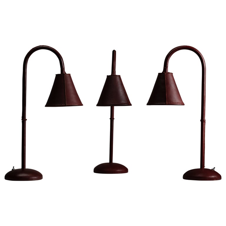 Maroon Leather Table Lamps by Valenti  For Sale