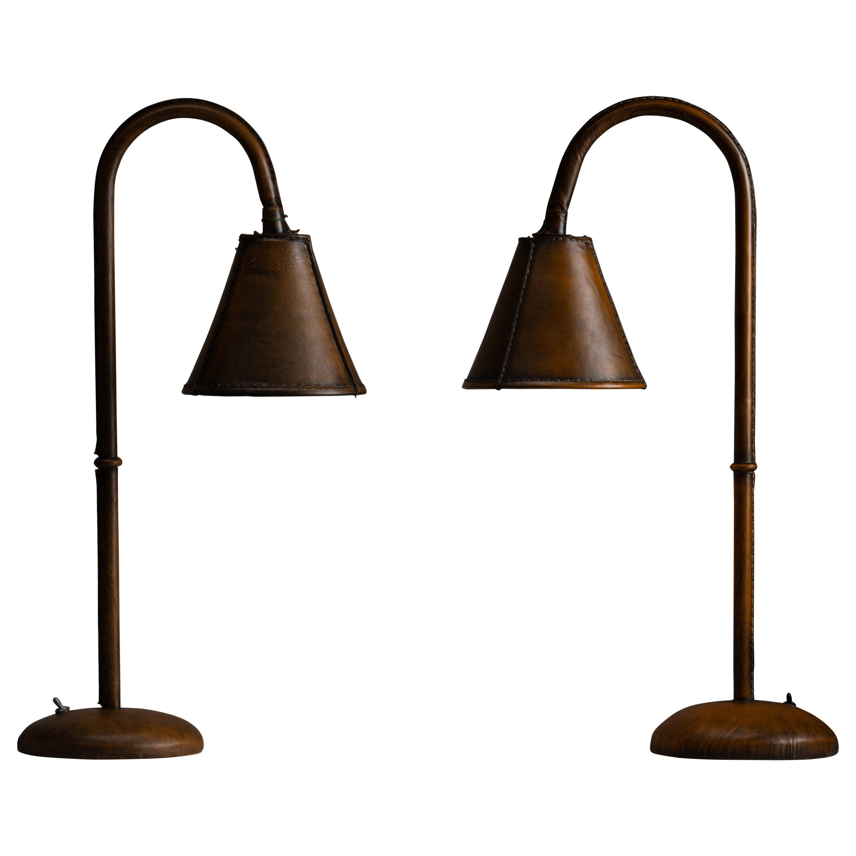 Tan Leather Table Lamps by Valenti