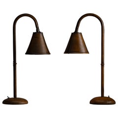 Retro Tan Leather Table Lamps by Valenti