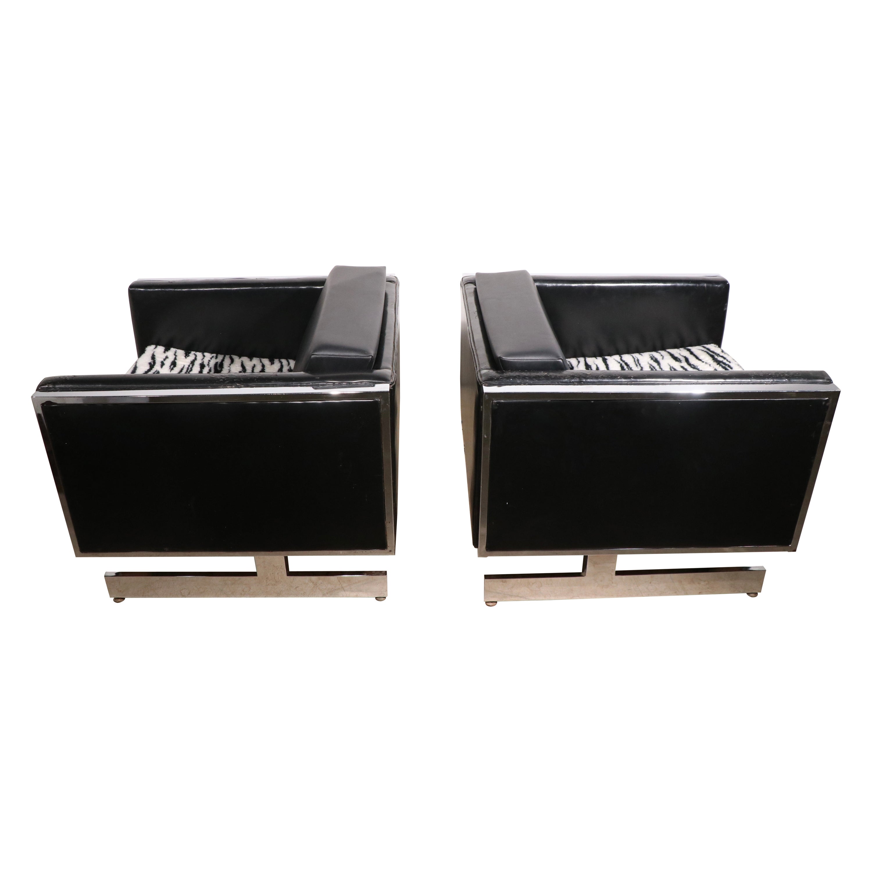 Pr. Mid-Century Modern Cube Form Lounge Chairs by Patrician After Baughman