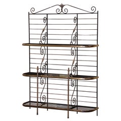 Antique Early 20th Century French Wrought Iron and Brass Baker's Rack