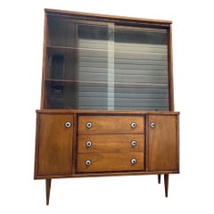 Vintage Mid-Century Modern Hutch Or Buffet with Display Cabinet 