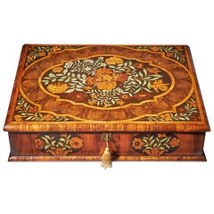 Important 17th Century Charles II Marquetry Olive Oyster Lace Box, Circa 1680