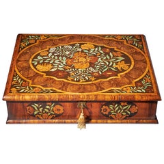 Important 17th Century Charles II Marquetry Olive Oyster Lace Box, Circa 1680
