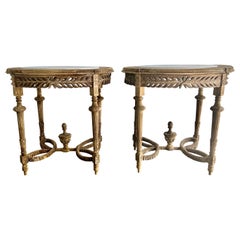 Pair of French Carved Tables w/ Marble Tops