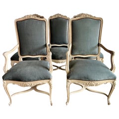 Set of Eight Louis XV Style Dining Chairs w/ Velvet Upholstery