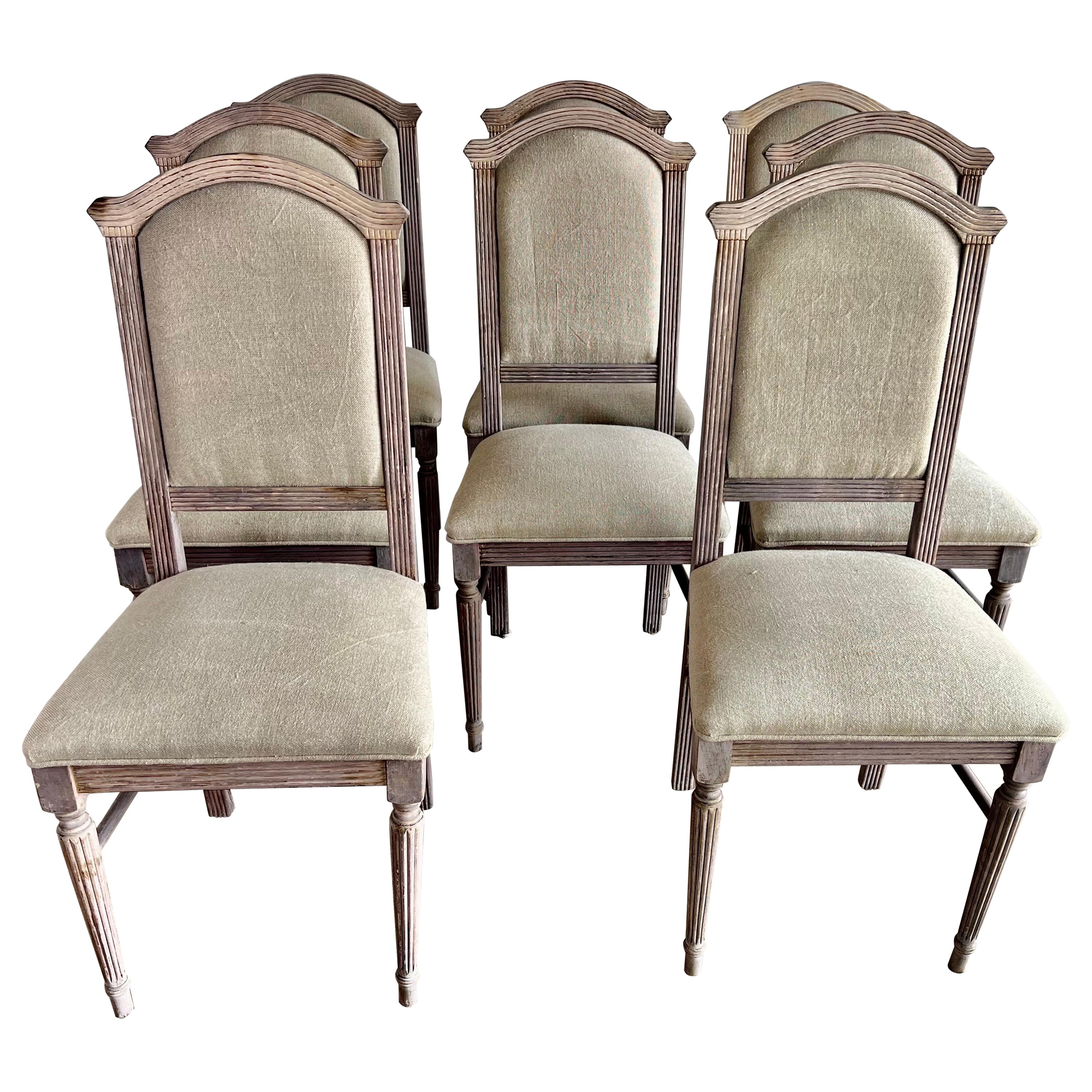 Set of Eight Italian Bleached Dining Chairs C. 1900's For Sale