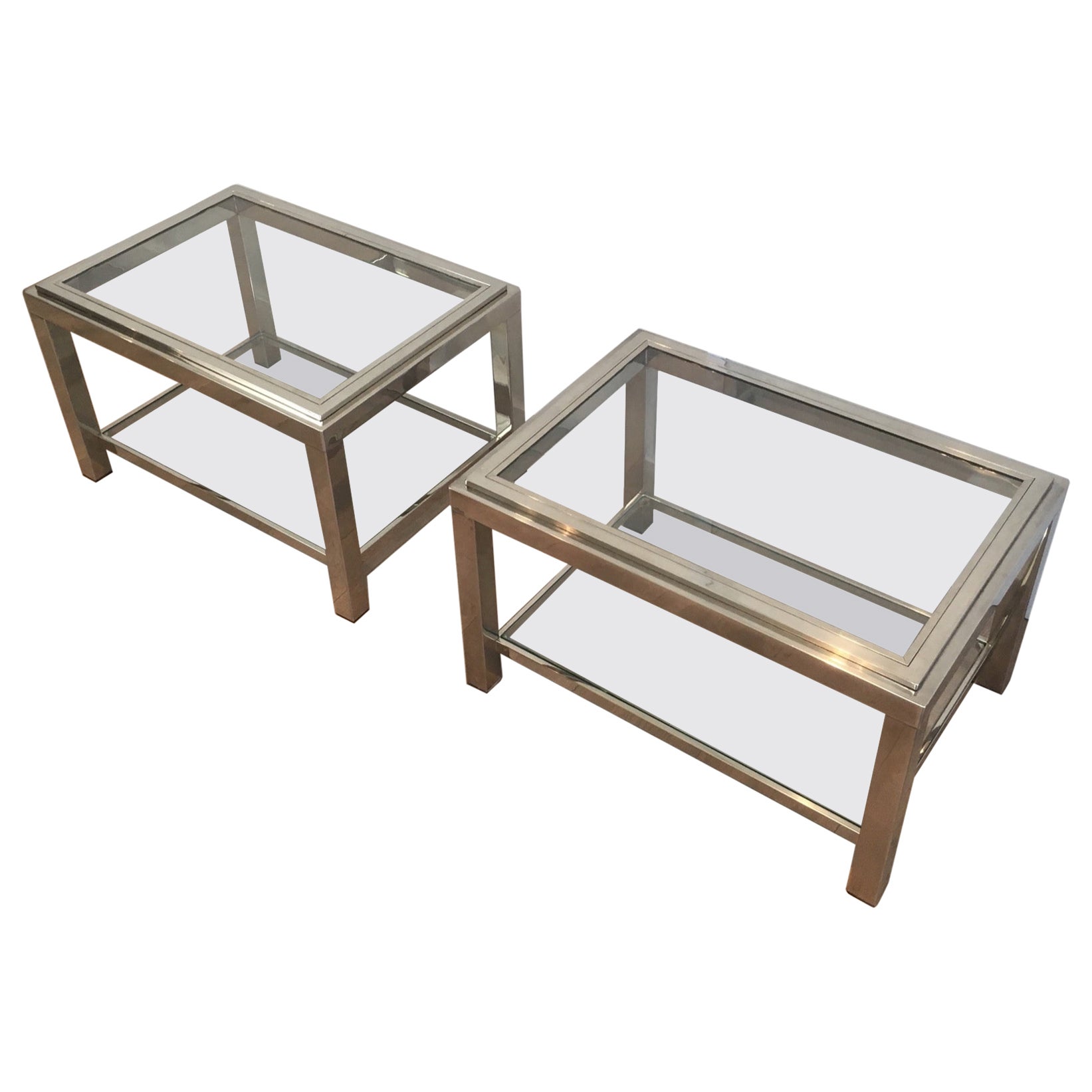 Pair of Rectangular Chrome Side Tables. French, Circa 1970 For Sale