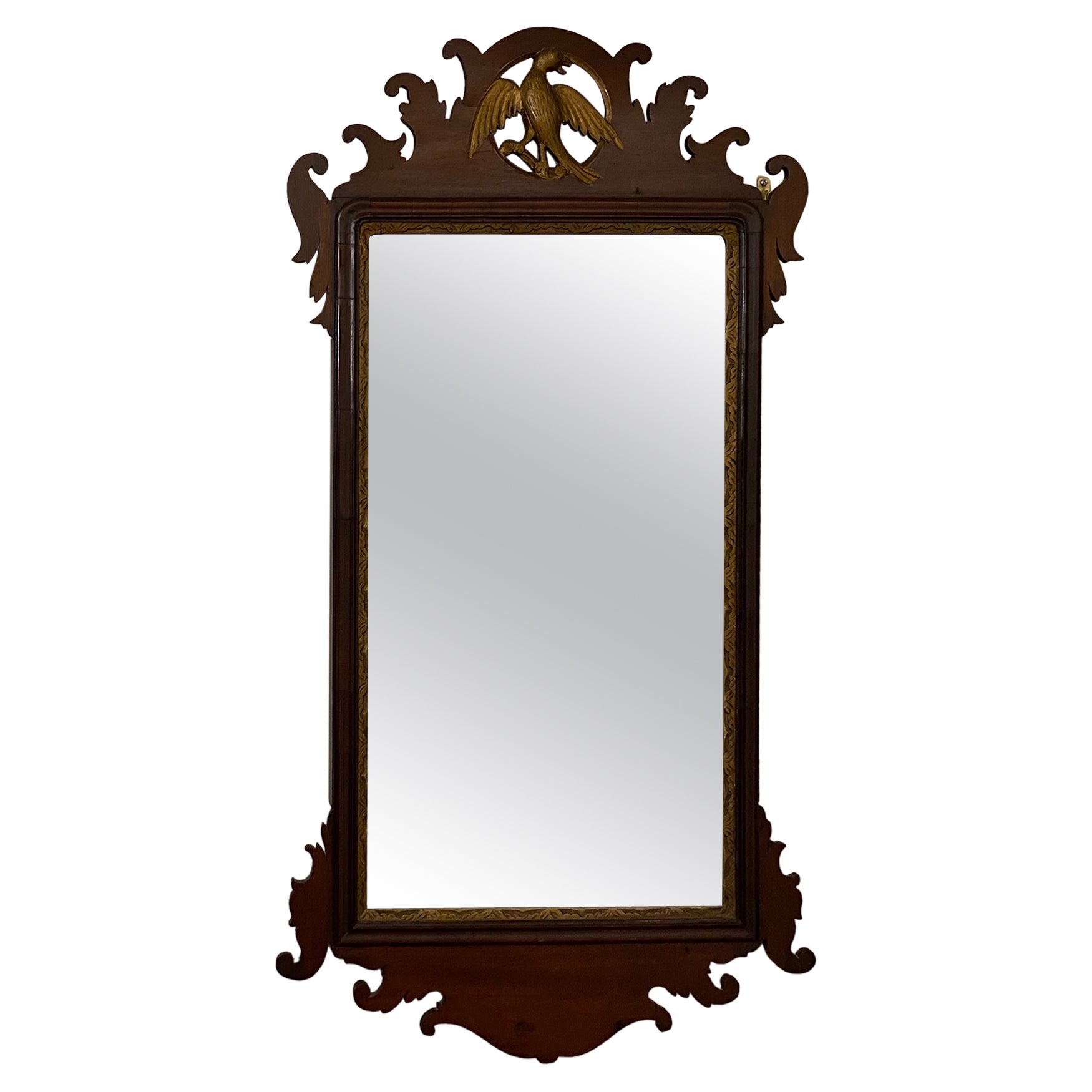 18th Century Early American Chippendale Style Wall Mirror with Eagle Pediment For Sale