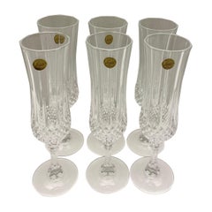 French Crystal Champagne Flutes, Set of 6 in Original Box