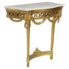 Louis XVI Neoclassical Gilt Wood Marble Top Console Table