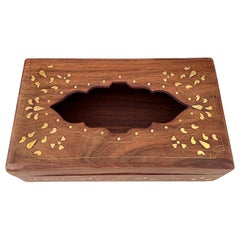 Vintage Tissue Box in Exotic Indian Rosewood with Brass Inlays