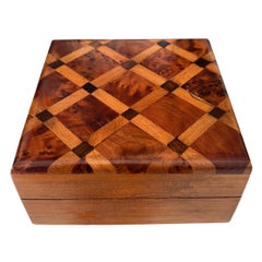 Art Deco Burled Wood Trinket Box with Geometric Marquetry