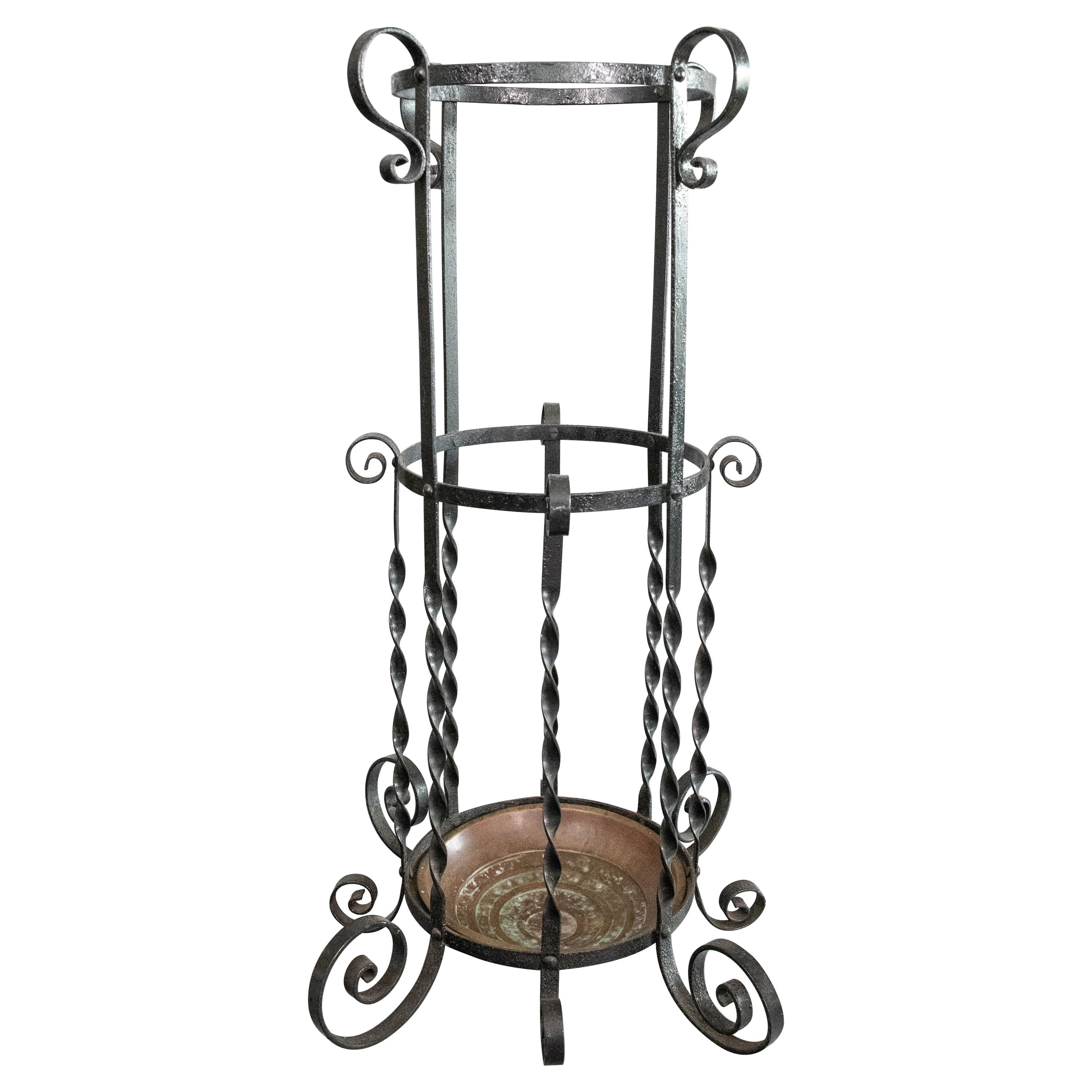 Antique French Wrought Iron Umbrella Stand For Sale