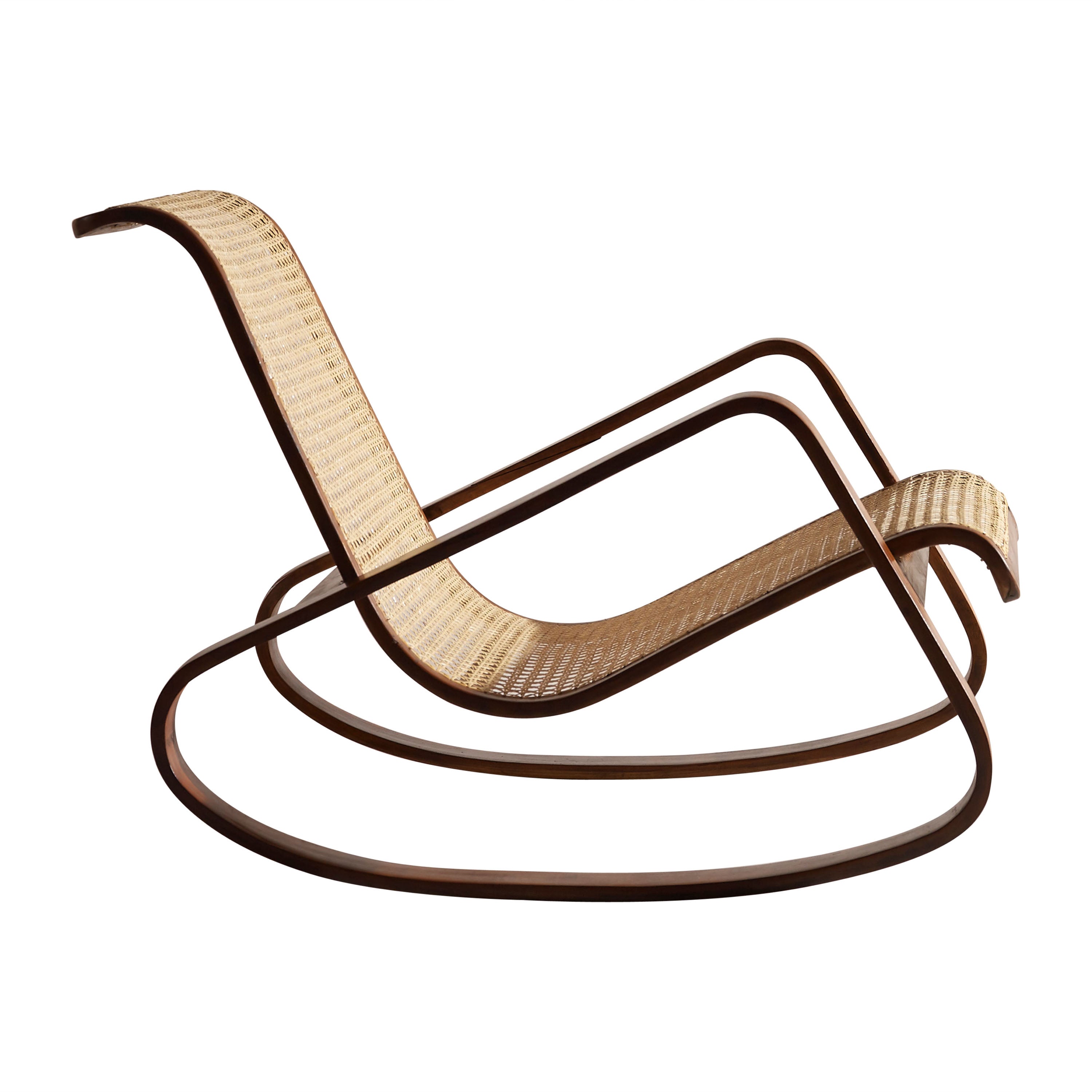 Caned Rocking Chair Made by Porino, Italy, 1930s