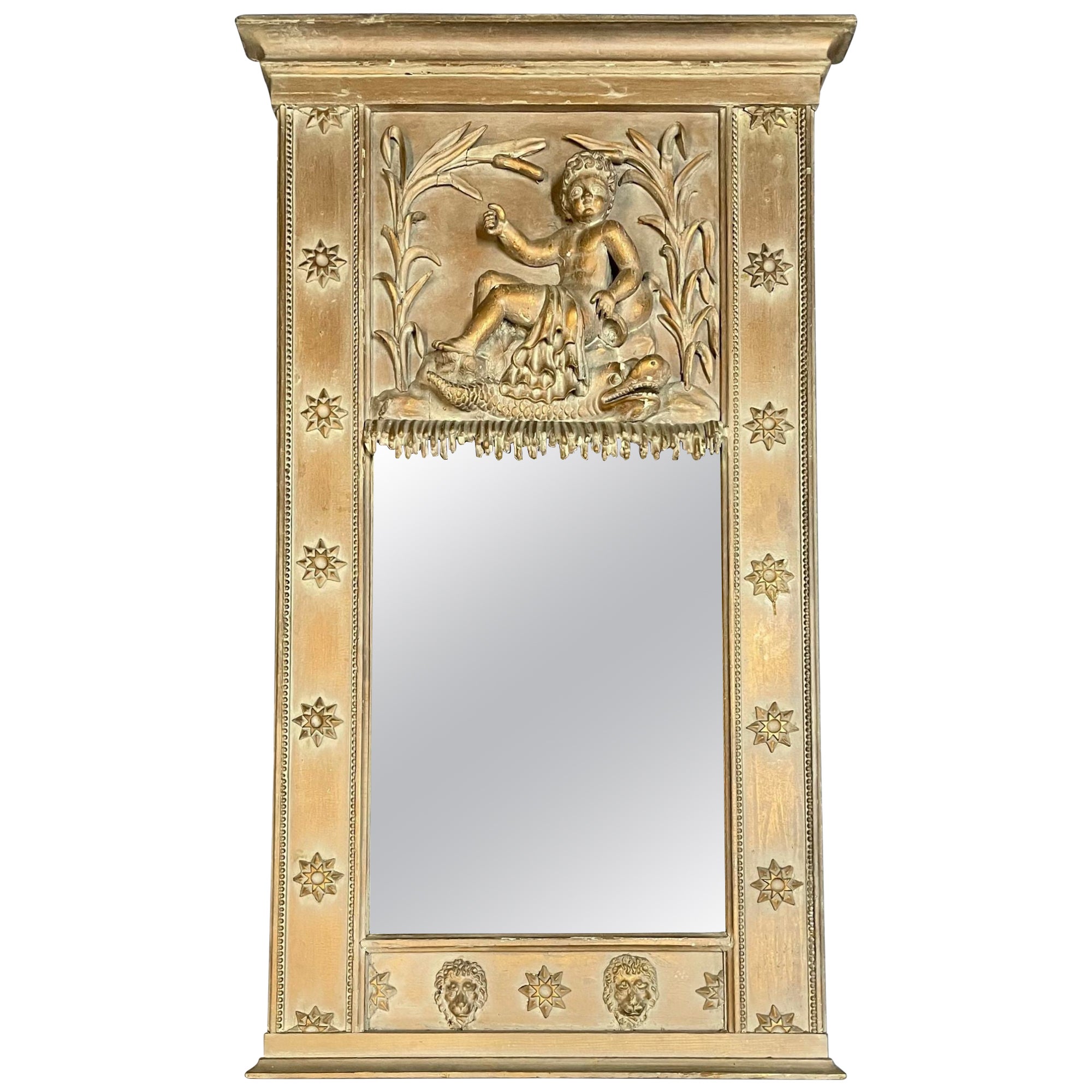 Specchio da parete, console o molo Cherubino del XIX secolo
