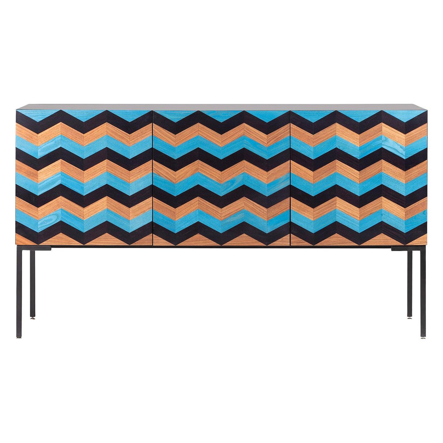 21st Century Marea Inlaid Sideboard in Walnut, Black and Blue Ash, Made in Italy For Sale