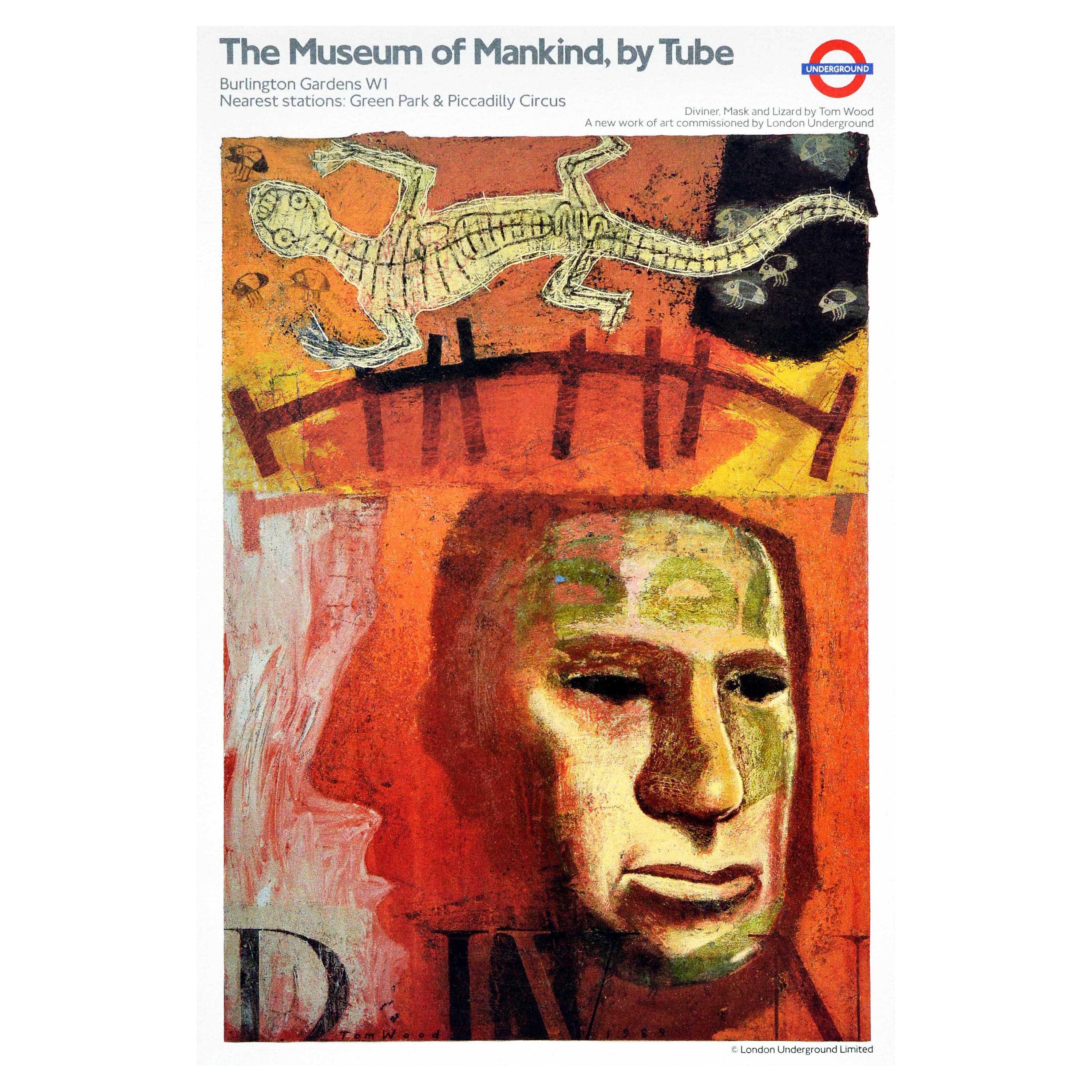 Original Vintage London Underground Poster LT Museum Of Mankind Tom Wood Art For Sale