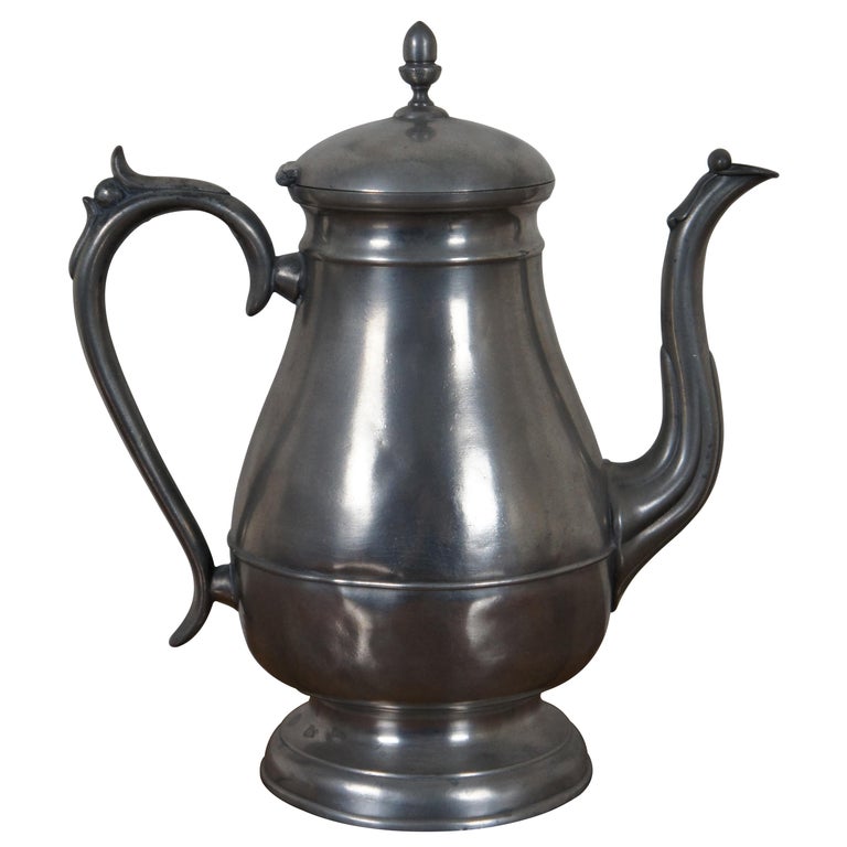 Antique 19th Century Sellew & Co Pewter Teapot Tea Coffee Pot Acorn Finial