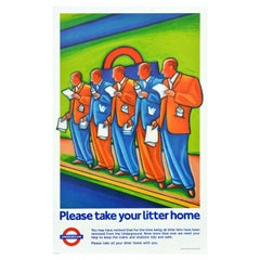 Poster originale d'epoca della metropolitana di Londra LT Please Take Your Litter Home Tube (Porta la tua spazzatura a casa)