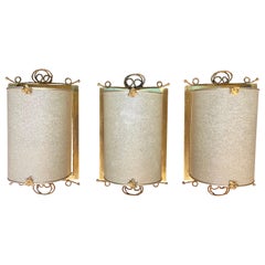 20th Century French Wall Sconces in Brass and Paper Decorated with Brass Bees