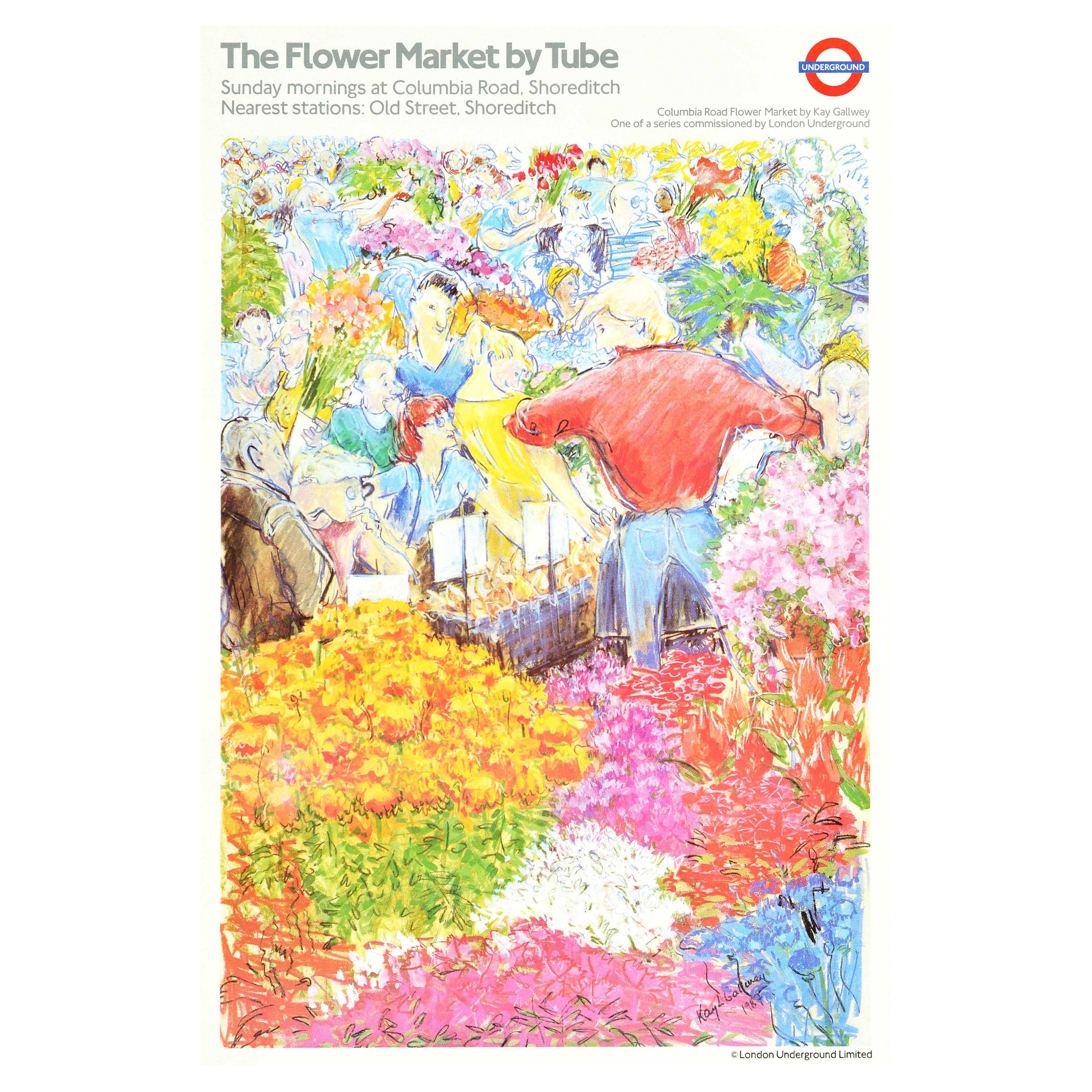 Original Vintage London Underground Poster LT Columbia Road Flower Market Art