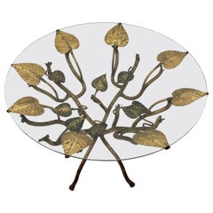 French Foliage Coffee Table in Hand-Forged Gilt Iron