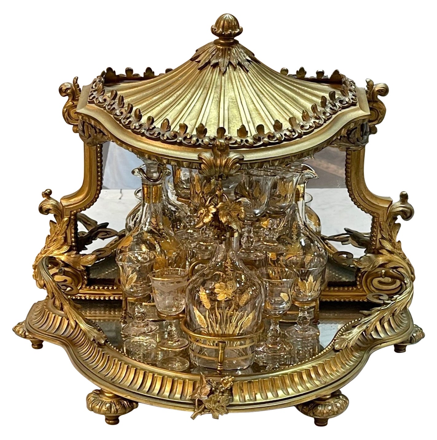 Französisch Vergoldete Bronze Tantalus Set