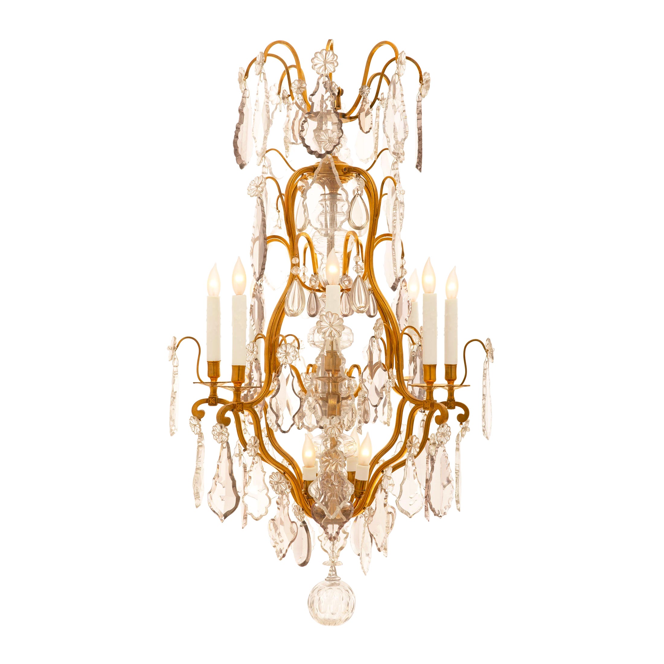 French 19th Century Louis XV St. Baccarat Crystal and Ormolu Chandelier For Sale