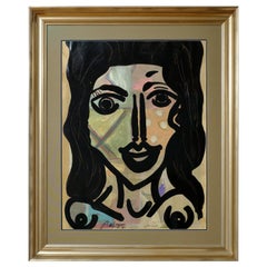 Cuadro de Peter Keil, C 1976, enmarcado en marco de plata, acrílico grande sobre papel