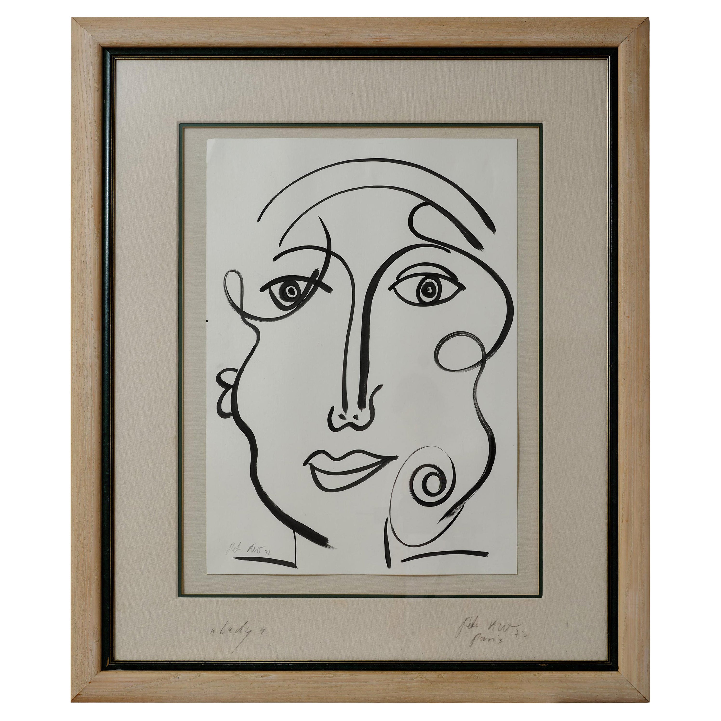 Cuadro de Peter Keil, "La Dama", Pintado en París, Blanco y Negro, Arte, C 1972